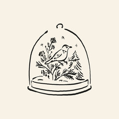 Minimalist Christmas vector illustration in hand-drawn line art style. Festive design for cards, posters, prints, and modern holiday greetings.