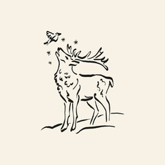 Minimalist Christmas vector illustration in hand-drawn line art style. Festive design for cards, posters, prints, and modern holiday greetings.