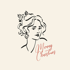 Minimalist Christmas vector illustration in hand-drawn line art style. Festive design for cards, posters, prints, and modern holiday greetings.