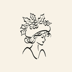 Minimalist Christmas vector illustration in hand-drawn line art style. Festive design for cards, posters, prints, and modern holiday greetings.