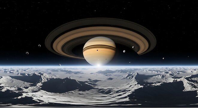 Saturns Rings and Moonscape - A Celestial Panorama. - Powered by Adobe