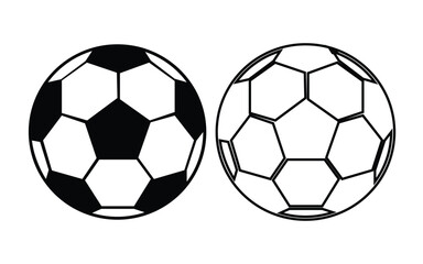 Fototapeta premium soccer ball on white background, Two football balls one filled and one outlined silhouette isolated on white background