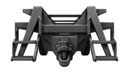 Sturdy container transporter with reinforced tow hitch and steel side steps.