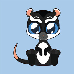 cute opossum in flat design with isolated background
