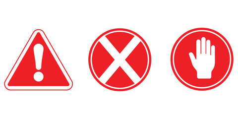 Set stop red sign icon with white hand, do not enter. Warning stop sign stock of vector illustration.
