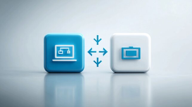 Modern technology concept showing data flow and connection between digital devices, symbolizing seamless integration and network communication for business.