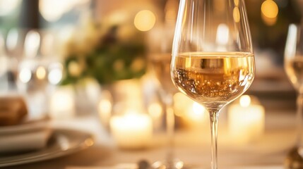 Sparkling wine in glass at a formal dinner
