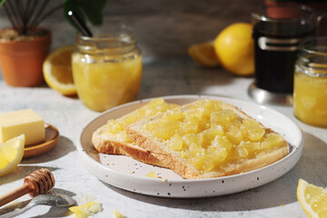 Sandwiches with lemon marmalade served on the table	