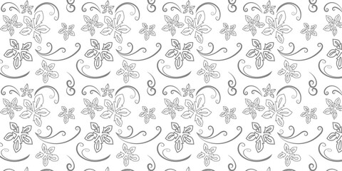 Elegant Gray Floral Pattern With Swirls and Delicate Flower Motifs for Background Design and Textile Use
