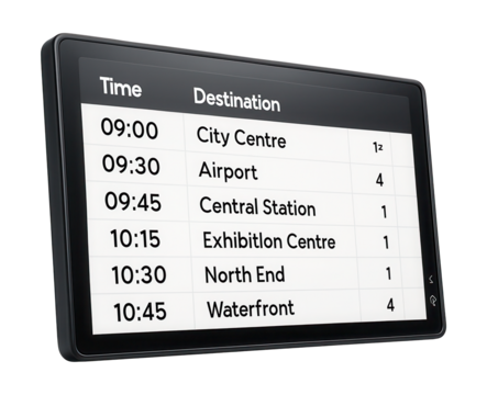 High-res LCD digital timetable screen with adjustable brightness.