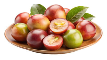 A vibrant bowl overflowing with ripe nectarines and plums showcasing their colorful skin and juicy interiors isolated on transparent background