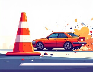 Traffic Cone Accident Illustration