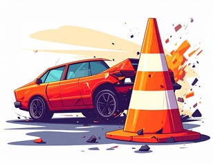 Traffic Cone Accident Illustration