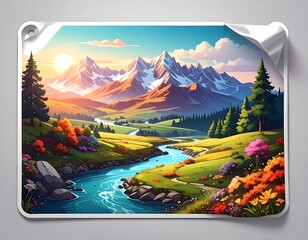 Mountain landscape at sunrise, framed as a picture