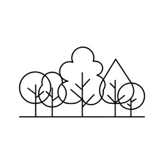 A minimalist line drawing of a group of trees, isolated on white background, showcasing a simple and elegant representation of nature and forest scenery