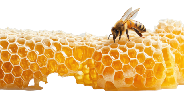 Honeycomb with Bee on Transparent Background