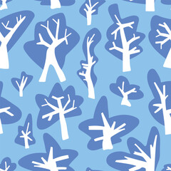 Seamless pattern with winter forest. Stylized colorful trees. Endless texture, backdrop with abstract elements of plants. Print for textile, wallpaper, covers, surface. For fashion fabric.