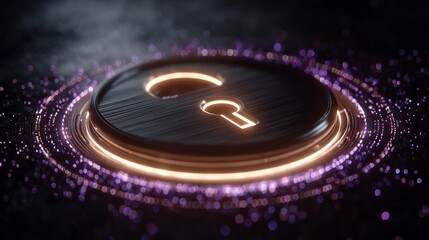 A glowing keyhole symbol is surrounded by a circular light pattern, representing digital security and access.