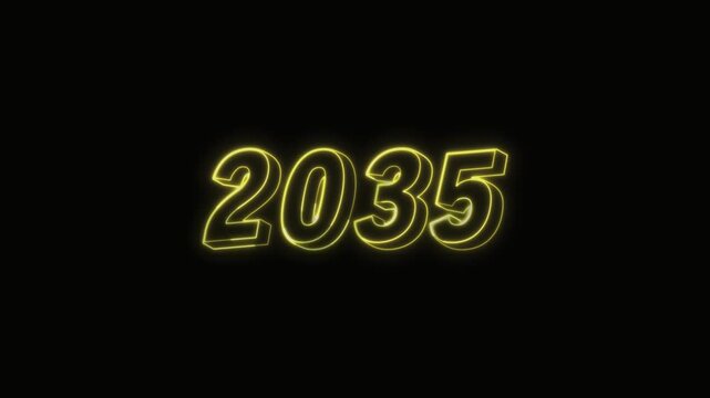  2035 New Year Text Neon Seamless Loop 4K Glowing Typography Animation for VFX and Video Editing