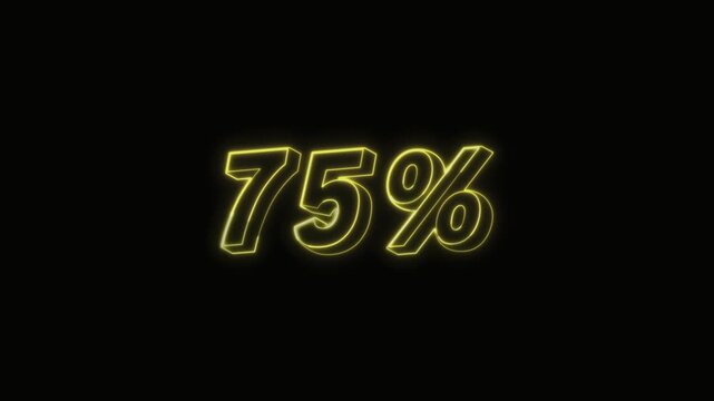  75 Percent Neon Text Seamless Loop 4K with Black Background Animated Promotional Typography for Video Editing
