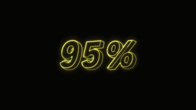  95 Percent Neon Text Seamless Loop 4K with Black Background Animated Promotional Typography for Video Editing