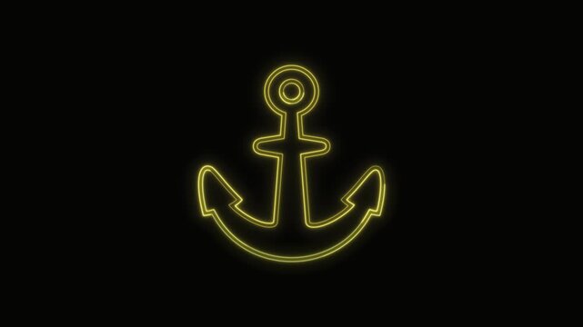 Anchor Icon Neon Seamless Loop 4K with Black Background Animated Promotional Typography for Video Editing