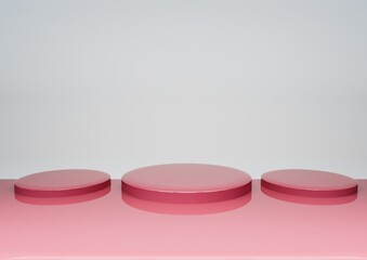 Two-tier pink round podium on soft gray background with smooth lighting