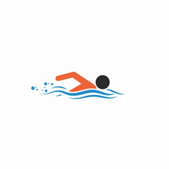 Minimalist Swimming Icon: Stylized Representation of a Swimmer in Blue Water with Splashes.