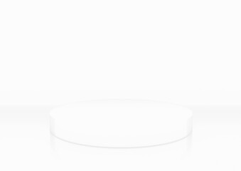 Clear transparent spherical podium with subtle shadows on white surface