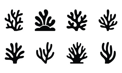 Coral reef design elements collection in black isolated on white background