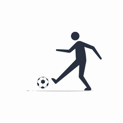 Minimalist stick figure kicking a soccer ball, representing sport, activity, and recreation in a simple, flat design illustration.