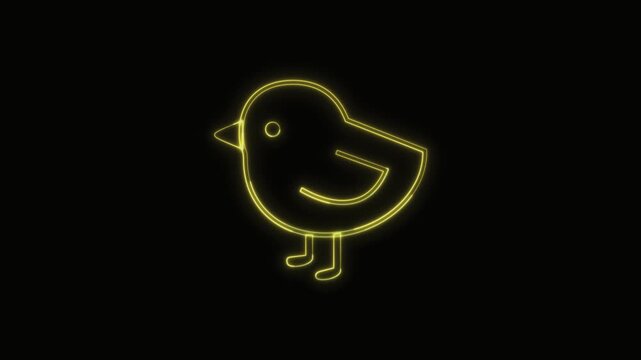  Baby Chick Icon Neon Seamless Loop 4K with Black Background Animated Promotional Typography for Video Editing