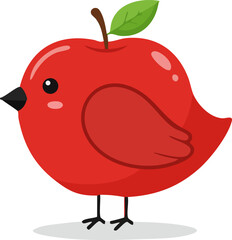 Apple Bird Cute Red Fruit Animal Vector