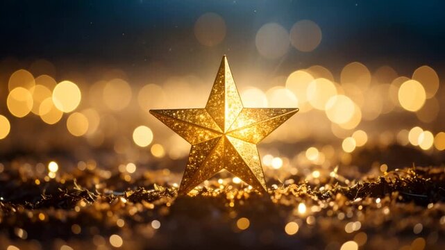 Golden star on glitter background