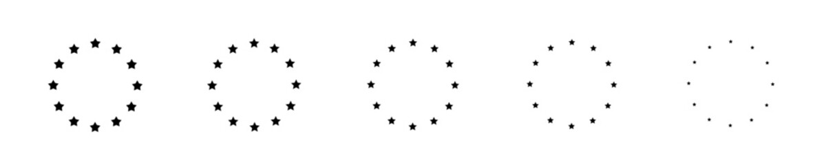 Black stars in circles icon set. Stars in circle icon vector illustration. Star in circle isolated on white background vector illustration. Round circular stars emblem.  Vector graphic EPS  10