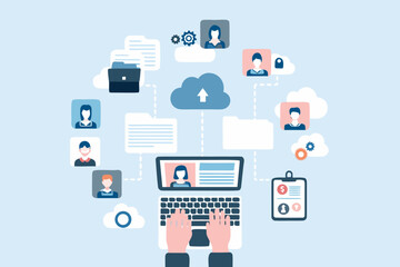 Digital network connecting people documents and data in the cloud for business collaboration