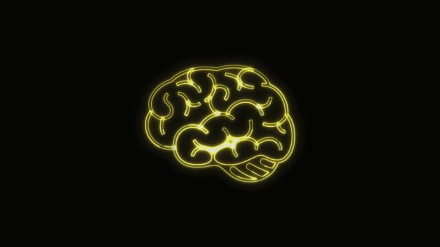  Brain Icon Neon Seamless Loop 4K with Black Background Animated Promotional Typography for Video Editing