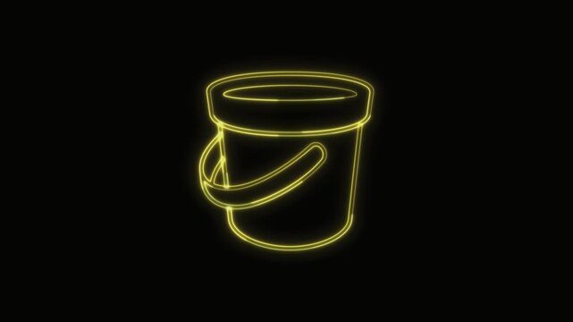  Bucket Icon Neon Seamless Loop 4K with Black Background Animated Promotional Typography for Video Editing