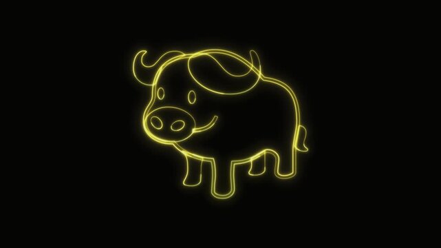  Buffalo Icon Neon Seamless Loop 4K with Black Background Animated Promotional Typography for Video Editing