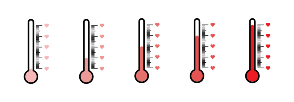 Love thermometer for medical design. Empty icon vector illustration. Heart vector shape love icon. Romantic vector. Vector design element. Isolated vector. Love symbol. Red love thermometer. EPS 10