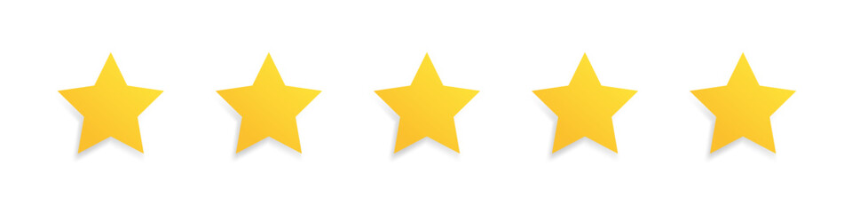 Vector yellow five stars isolated template. Five stars rating concept vector illustration. Customer feedback concept signs, symbols. Transparent. Web template. User interface. Vector graphic EPS 10