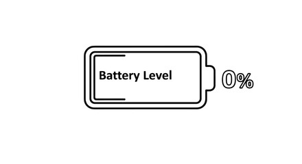 Battery level indicator icon with 0% charge

