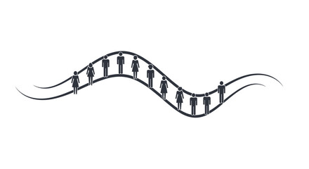 Line of people standing in a curved path in minimalist silhouette style
