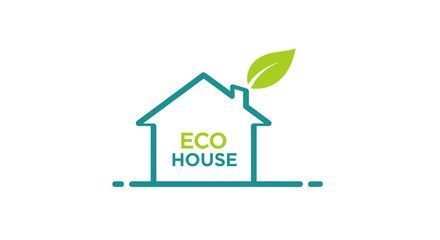 Eco house icon with leaf on the roof and minimalist outline
