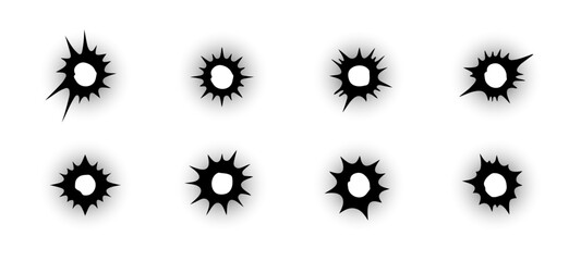 Bullet cracks collection on transparent background. Damage and cracks on surface from bullet. Bullet holes set. Vector graphic. EPS 10 © Jocelyn_Flores