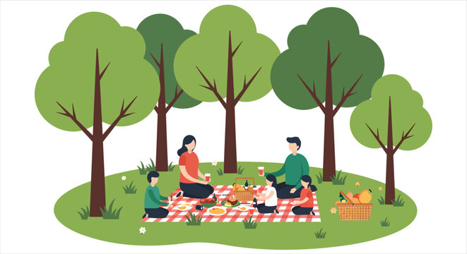 Family Enjoying a Sunny Picnic in the Park