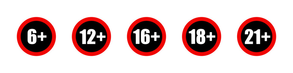 Age restriction sign set. Age limit concept icons. Prohibition icons. Censore concept.