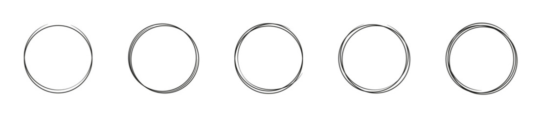 Hand drawning circle line sketch set. Geometric line circle frames. Round frame set. Round shape borders. Vector graphic EPS 10