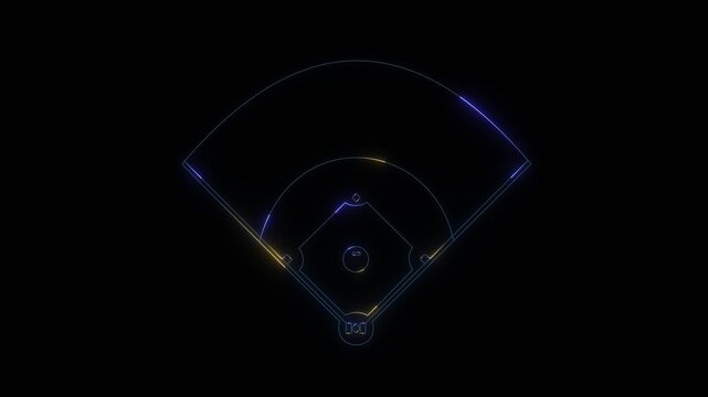 Baseball diamond neon line diagram. Animation of digital baseball field with glowing elements and data visualization Baseball diamond graphic Clipart image isolated on black background 4k video, - Powered by Adobe