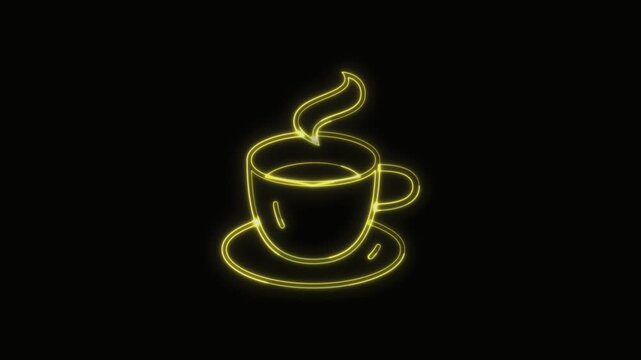  Coffee Icon Neon Seamless Loop 4K with Black Background Animated Promotional Typography for Video Editing